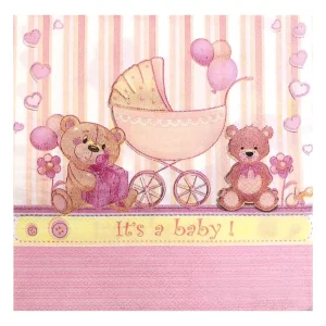 SERVILLETAS DESCARTABLES BABY SHOWER OSITO ROSA
