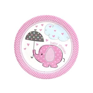 PLATOS DESCARTABLES BABY ELEFANTE 18CM ROSA
