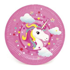 PLATO DESCARTABLE ROSA UNICORNIO 23 CM
