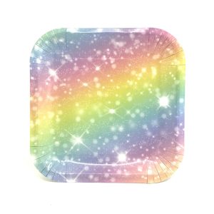 PLATO DESCARTABLE RECTANGULAR ARCOIRIS 23 CM