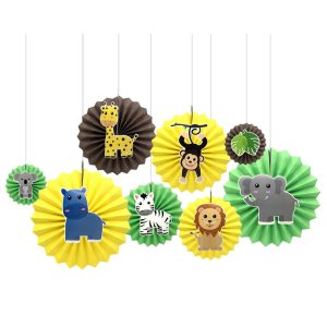 ABANICOS DECORATIVOS ANIMALES DE LA SELVA 8 UNIDADES