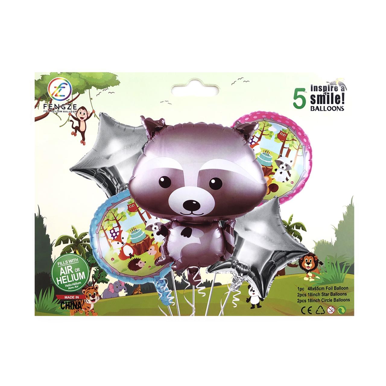 SET DE GLOBOS ANIMALES DEL BOSQUE MAPACHE - Imagen 2