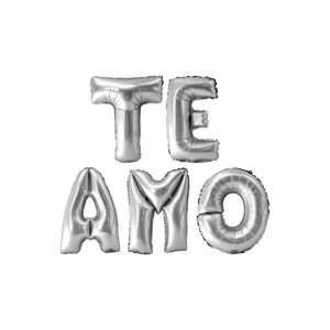 SET DE GLOBOS TE AMO PLATEADO