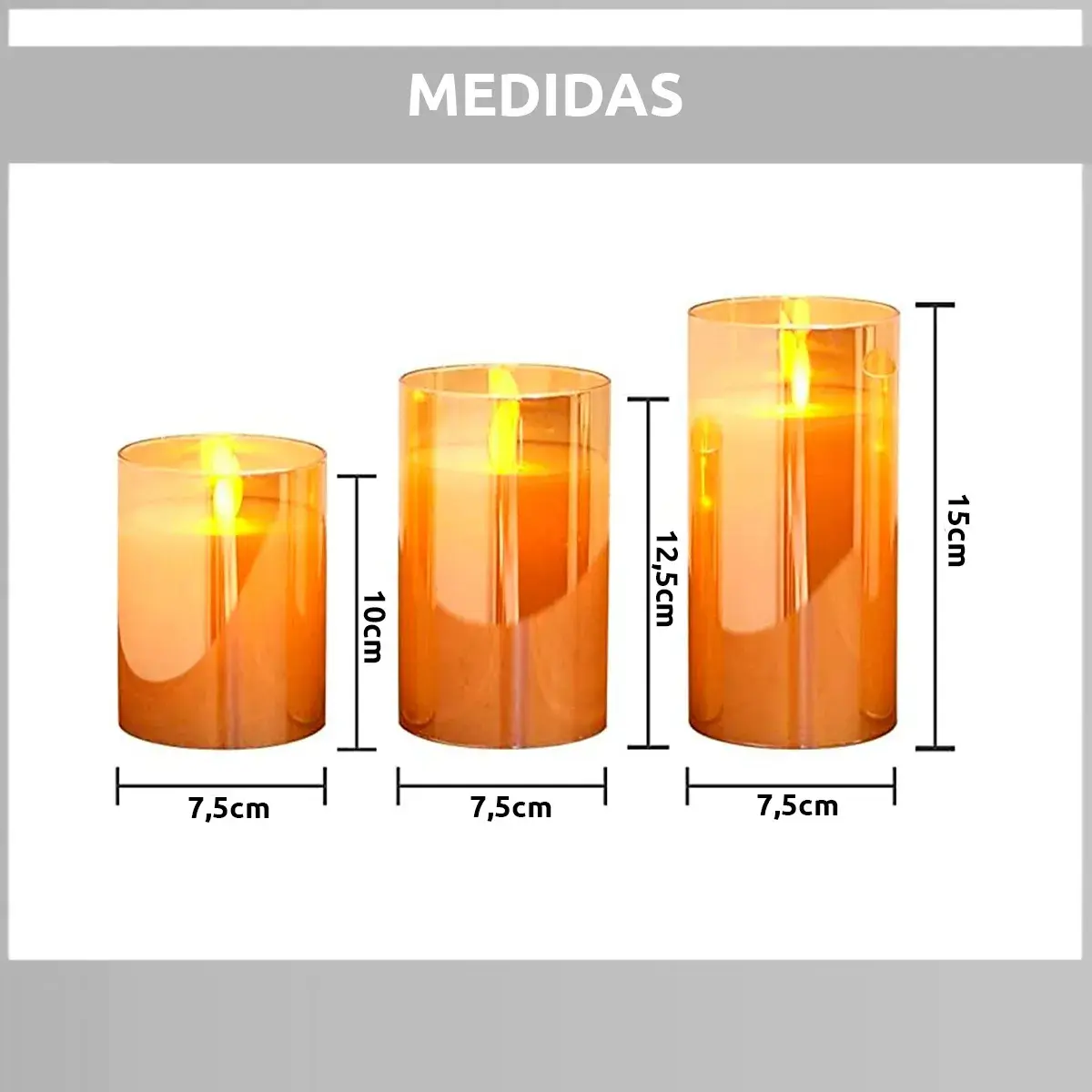 VELAS LED X 3 DORADAS - Imagen 3