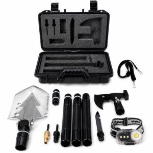 KIT DE SUPERVIVENCIA PALA HACHA MULTIFUNCION + ACCESORIOS