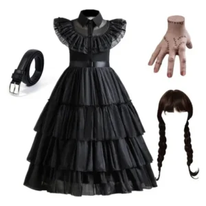 DISFRAZ MERLINA VESTIDO + MANO + PELUCA